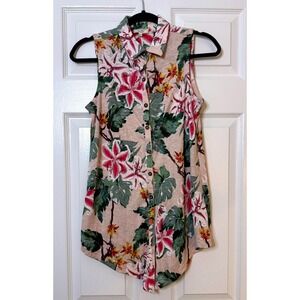 Fat Face‎ Sleeveless Button Down Top Pink Floral Tropical Casual Blouse